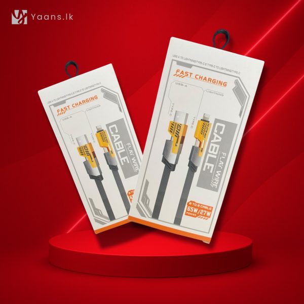 4-in-1 Multi-Charging Cable (USB-A/Type-C) to (Lightning/Type-C) - 65W/27W Fast Charging Flat Wire